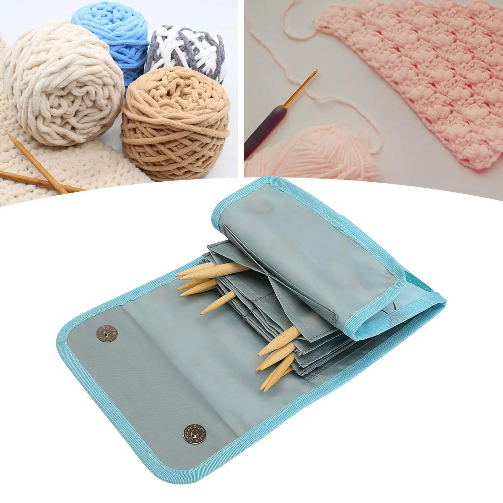 Knitting Needle Case Pouch Organizer Compact Multifunctional Durable 8.7x7inch Multiple Internal Pockets for Everywhere Knitting