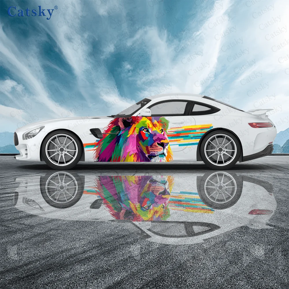 

Colorful Lion Pattern Stickers - Car Body Side Decals, PVC (Polyvinyl Chloride) Decoration, Universal Fit for All Cars car vinyl