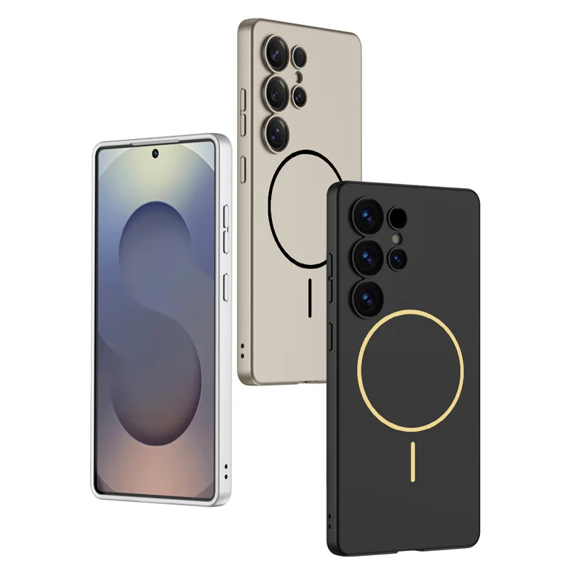 Funda de teléfono con protección de lente, de cuero metálico ultrafino magnético, agradable para la piel, para Samsung Galaxy S25 Ultra