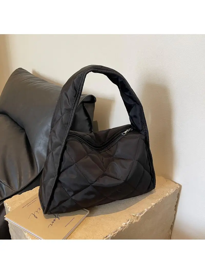 Oxford Cloth Small Handbag Women's Winter New Diamond Pattern Casual Handbag Simple Student Bag Hobo Bag Daily Use