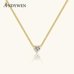 ANDYWEN New 925 Sterling Silver Gold Thicker Chain Heart Pendant Necklace Luxury Women Fine Jewelry 2024 Valentiens Gift