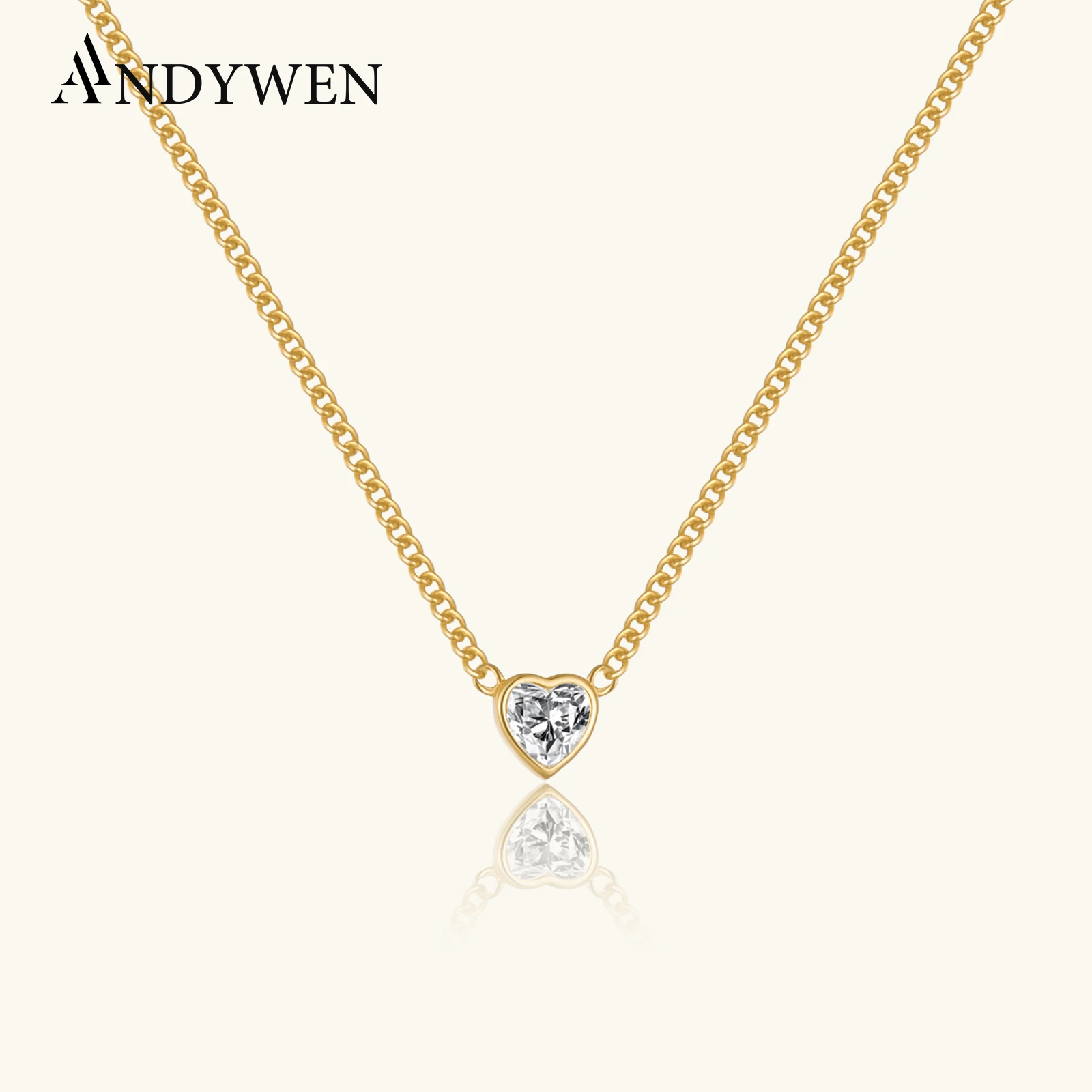 ANDYWEN nowy 925 Sterling Silver Gold grubsze łańcuszek z sercem wisiorek naszyjnik luksusowe kobiety biżuteria 2024 walentiens prezent