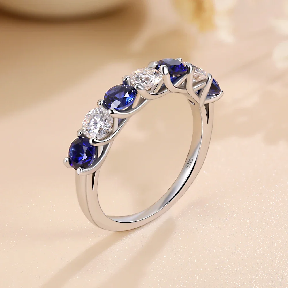 LinkerLove 3.5mm Lab Sapphire Wedding Band Moissanite Ring Women S925 Sterling Silver Emerald Ruby Engagement Ring Party Jewelry
