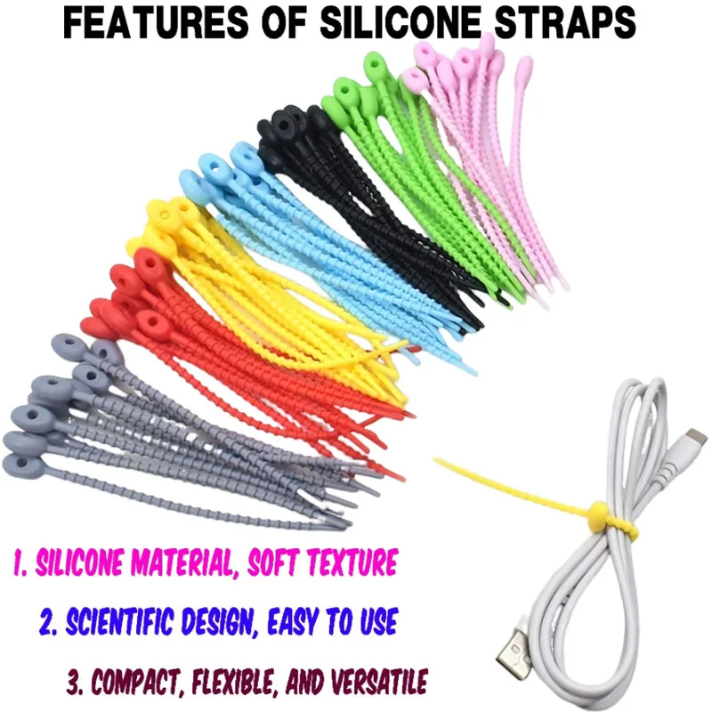 5-10Pcs/Lot 9 Color Silicone Reusable Bag Ties Twist Wire Fasten Cable Zip Tie Headset Data Line Wire Universal Tie