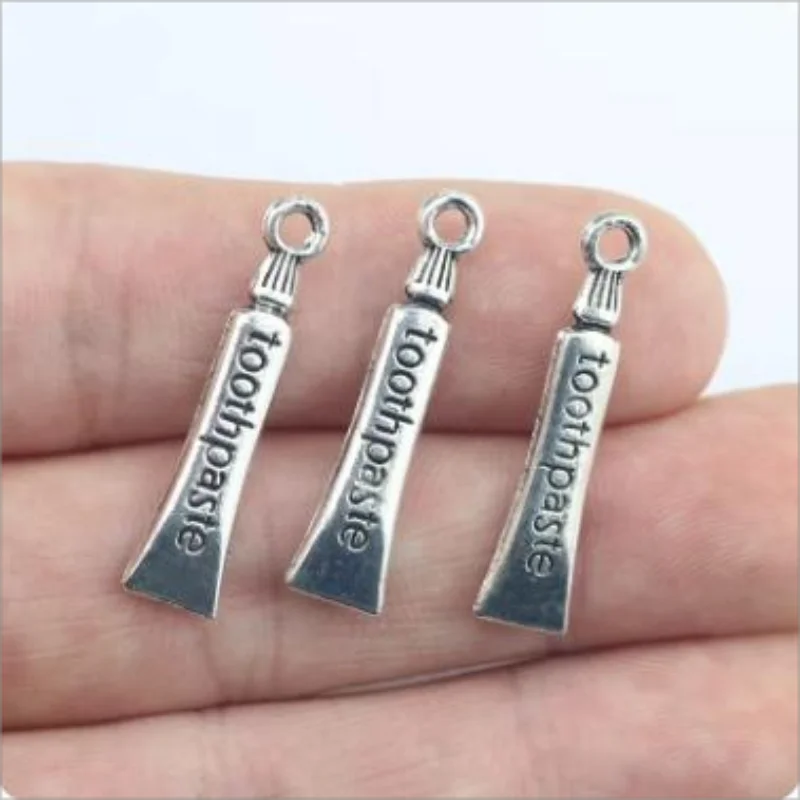 Newest 15Pieces 6*28mm Mixed Alloy Antique Silver Color Toothpaste Charms Keychain Accessory Pendant For DIY Jewelry Making