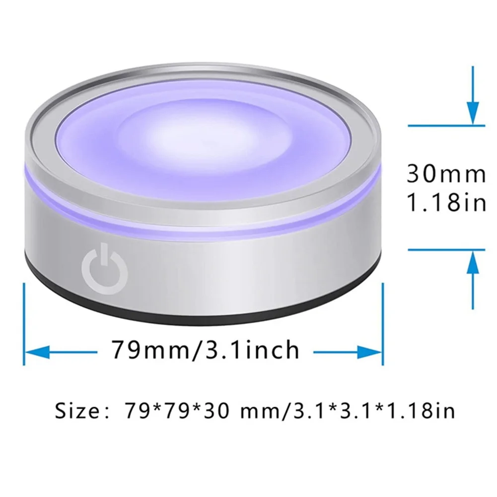 LED Light Base with Sensitive Touch Round Colorful Stand Display for 3D Crystal Glass Art Photo Frame Silver Concave