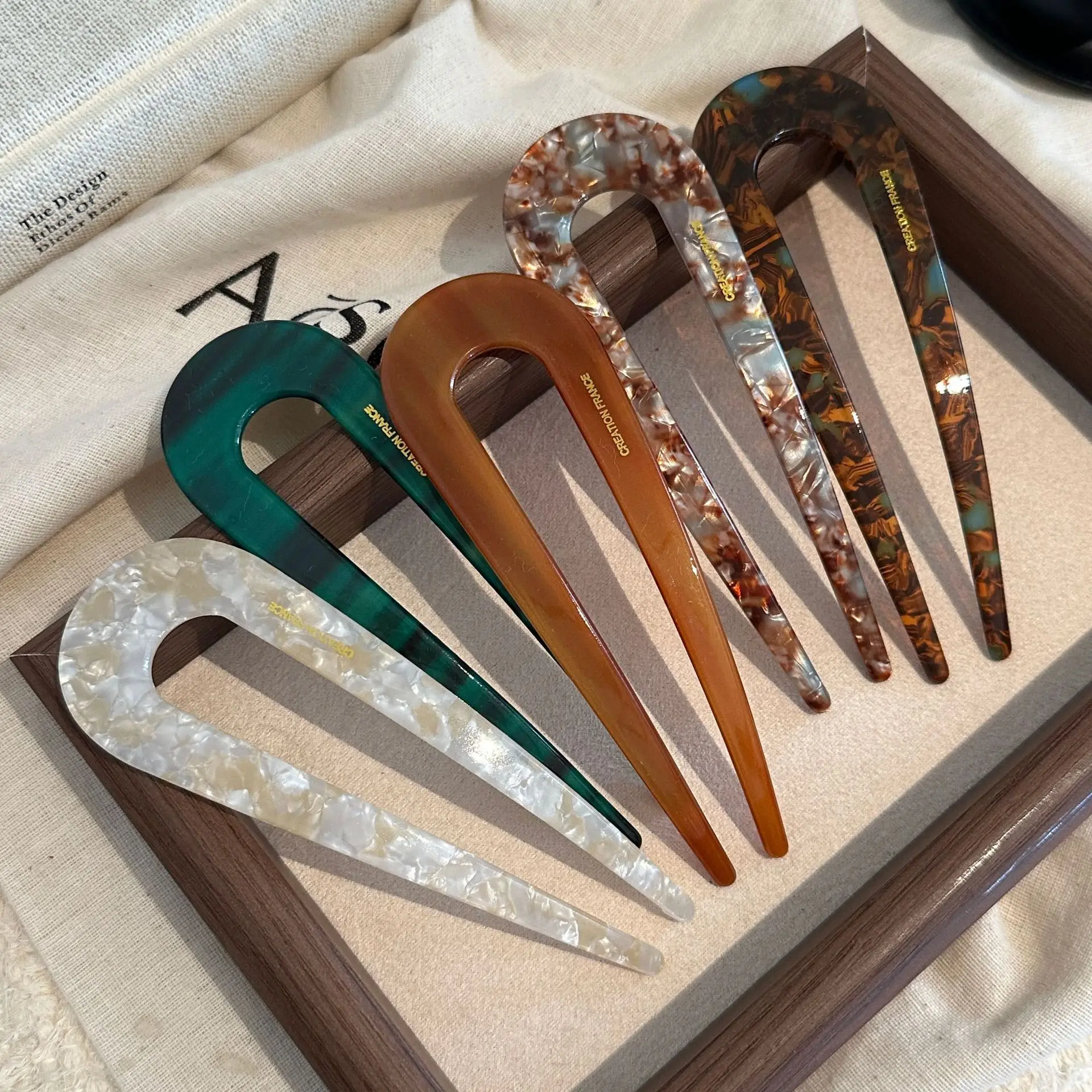 

U-образная заколка для волос в китайском стиле с мраморными прожилками, ацетатная булочка, винтажная вилка для волос, инструмент без зацепок для женщин, свадебная церемония