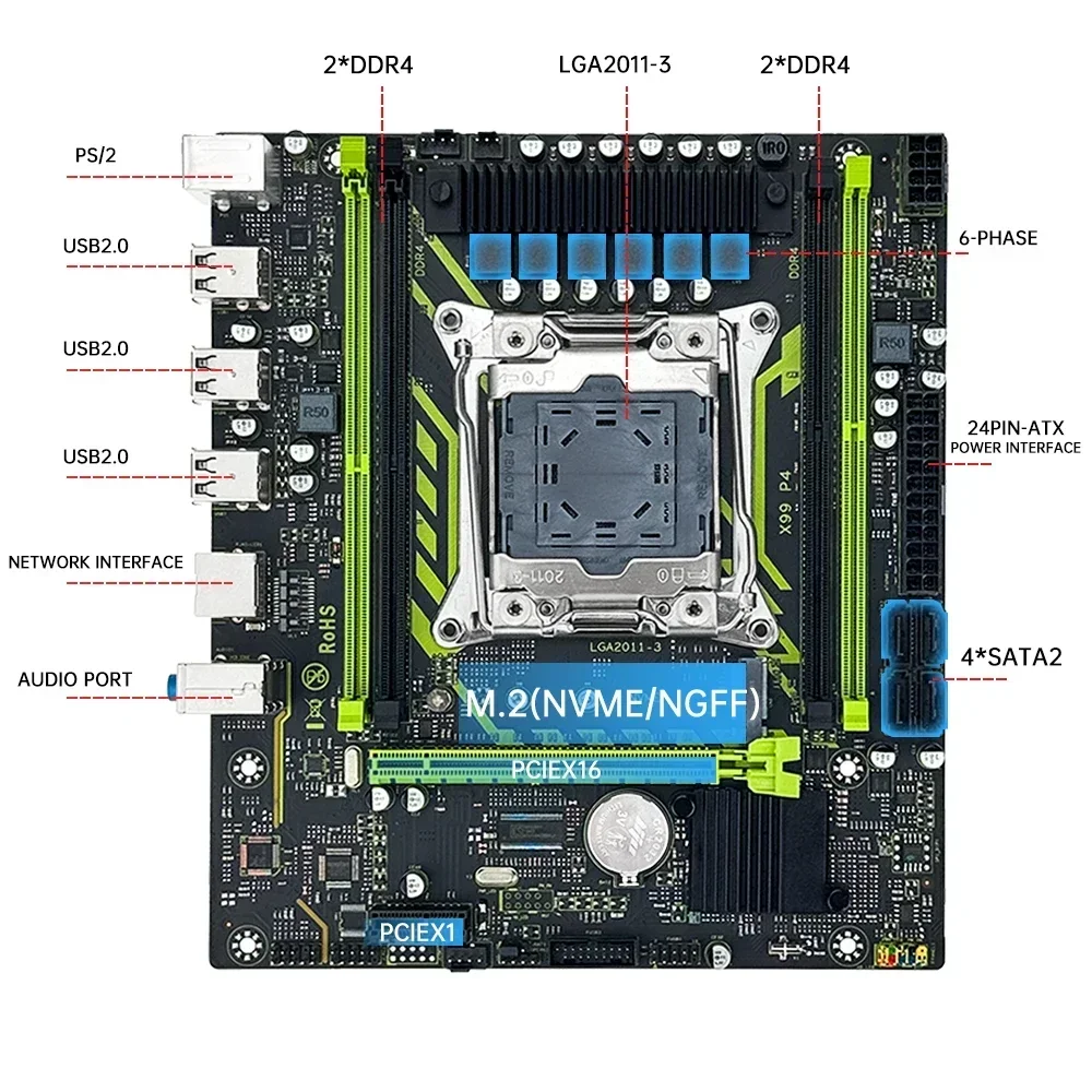 X99 Motherboard Set SOYO With LGA2011-3 Xeon E5 2630 V4 CPU DDR4 16GBx1 2133MHz RAM NVME M.2 SATA Computer Accessories - view 5