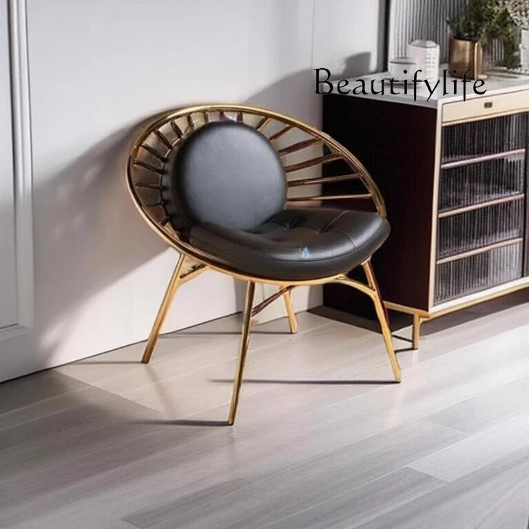

Light luxury metal stainless steel sofa chair designer personalized fashion creative model room bedroom balcony leisure single