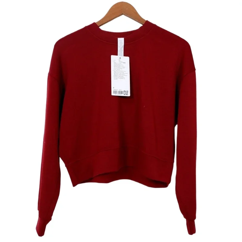 Drape Sporty Casual Sweatshirt, Short Round-neck, High-elasticity Loose Long-sleeved for Sports Fitness New Yoga Wear for Women