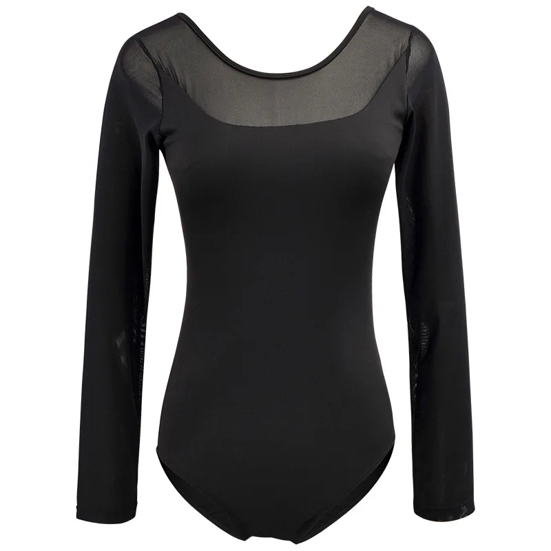 Ballet Bodysuit for Adult Women's Long Sleeve Mesh Splicing Ballet Training Suit Basic Training Suit Back Twisting Bodysuit Gymn