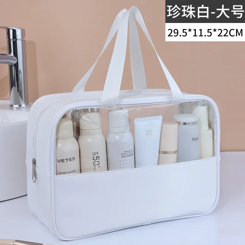 Borsa per cosmetici impermeabile Borsa per cosmetici portatile portatile Borsa per il lavaggio trasparente in PU di grande capacità Borsa da viaggio