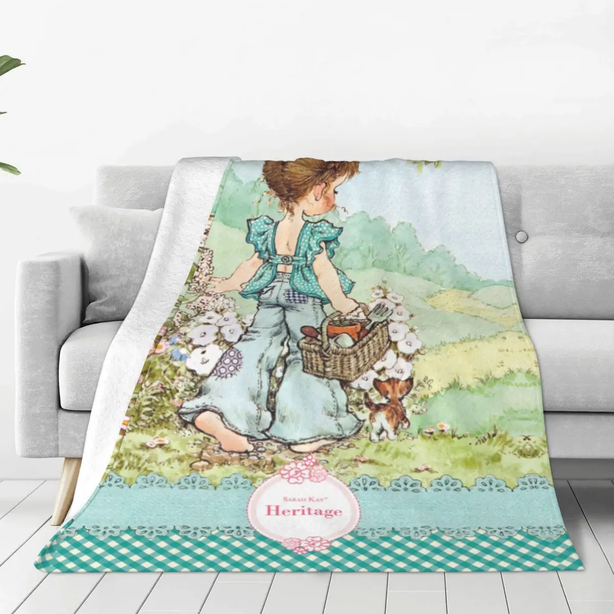 Sarah Kay Picnic Cartoon Blanket Accessories Printed Flower Girl Cozy Super Soft Throw Blankets for Sofa Plush Thin Quilt