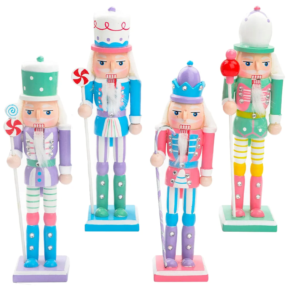 4 Pcs Nutcracker Christmas Decor Peppermint Candy Walnut Soldier Xmas Nutcrackers Decorations Gifts Outdoor Wooden