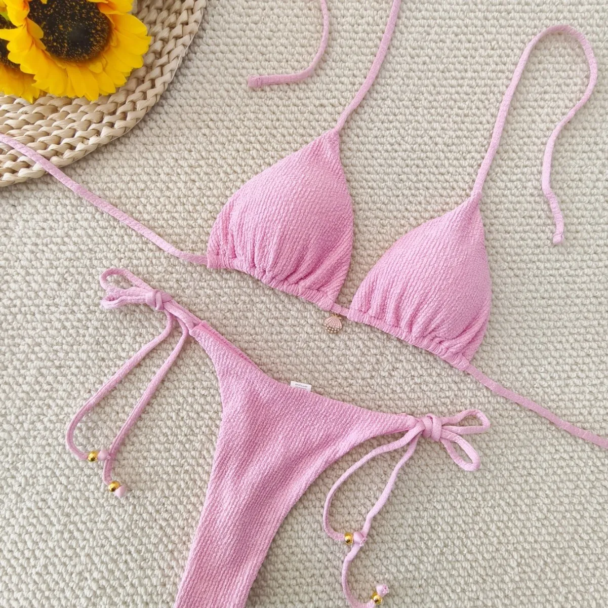 2026 Solid Color Bikini Women Sexy Strap Split Shell Suit Swimsuit Women