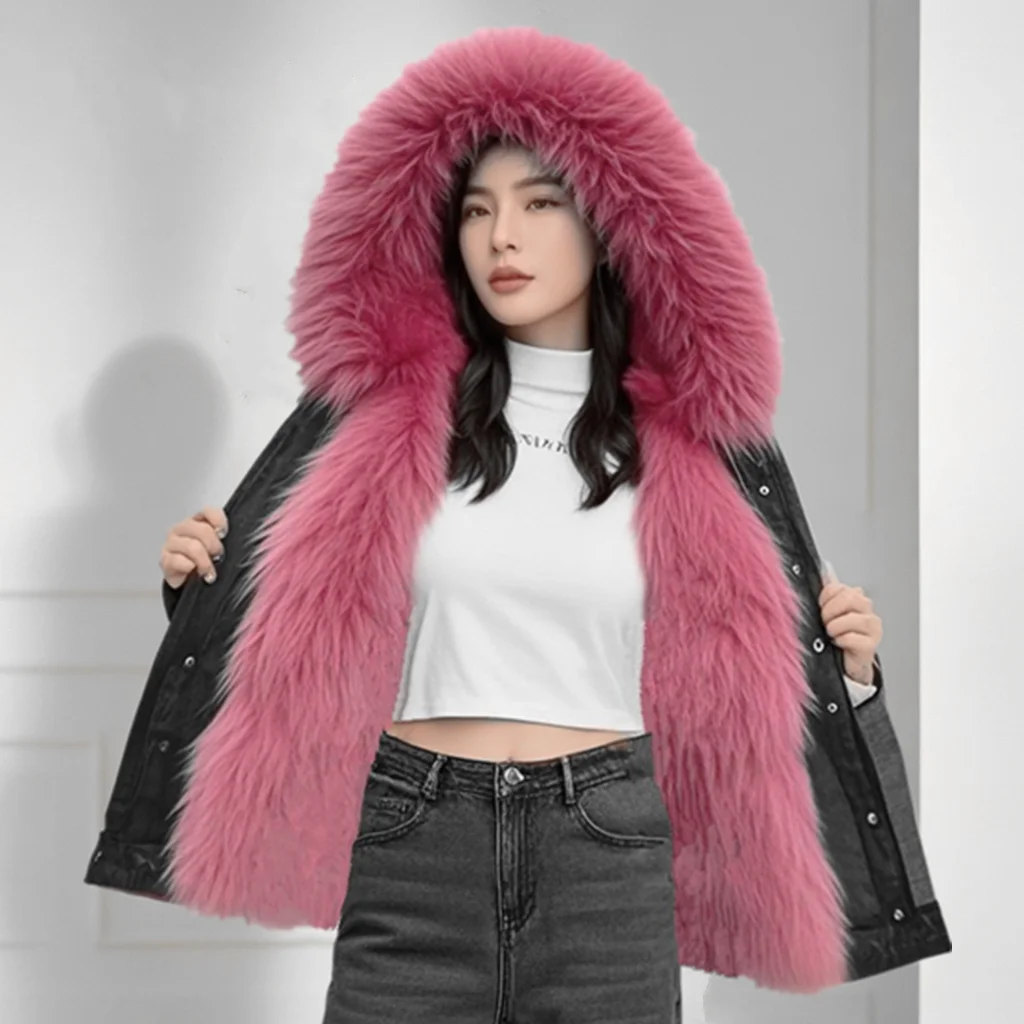 Pai التغلب معطف المرأة شتاء 2025 جديد سميكة الذهبي فرو المنك سترة للإزالة الفراء الداخلي واحد أبلى معطف قصير الإناث