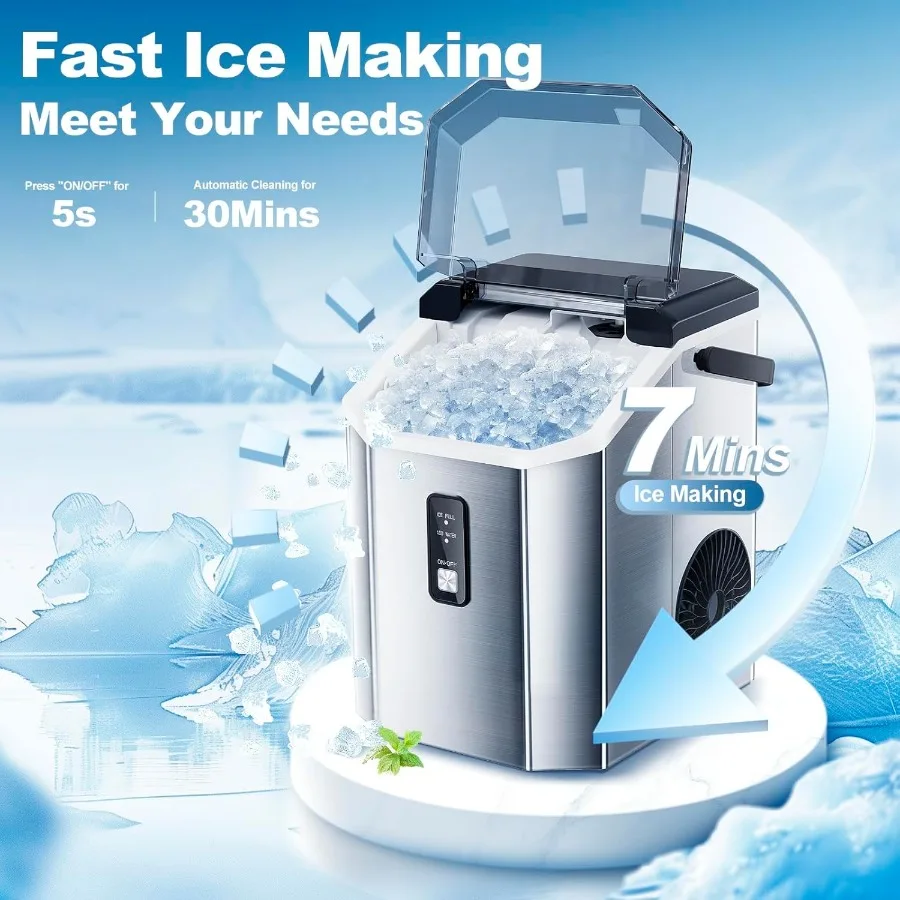 Machine à glaçons de pépites de comptoir avec fonction d'auto-nettoyage Machine à glaçons en acier inoxydable de 35 lb 24 H avec poignée de transport glace amovible