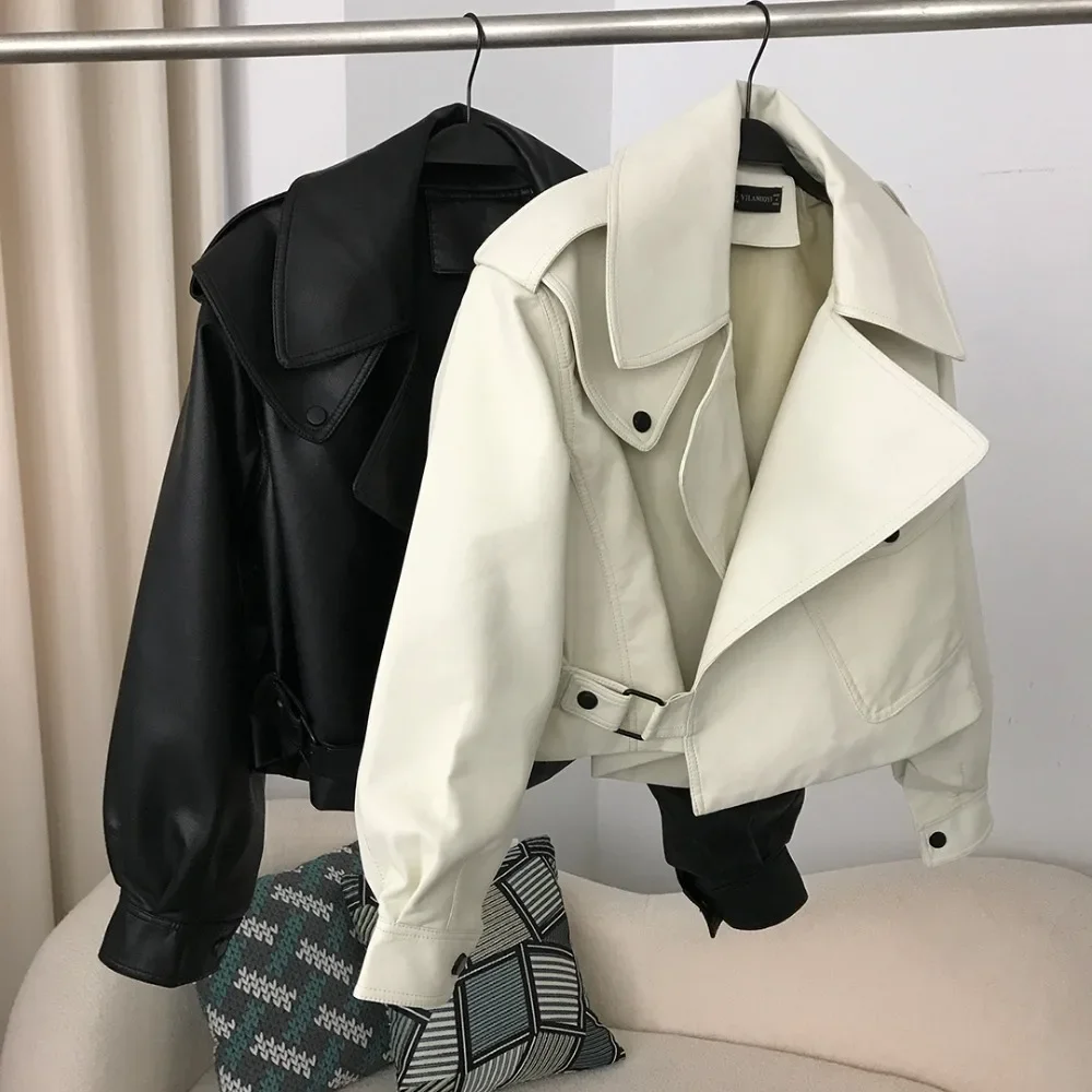 Veste en similicuir de style américain pour femmes, manteau de motard de printemps, vestes de moto en PU à col coloré, Streetwear, nouveau