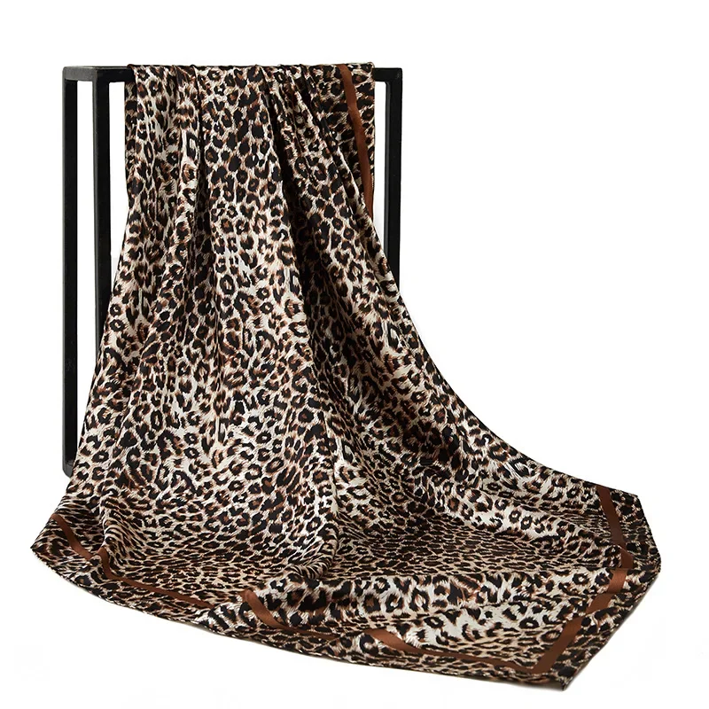 Malaysia's new chain leopard print satin bag head square scarf, women's casual hair tie scarf gauze