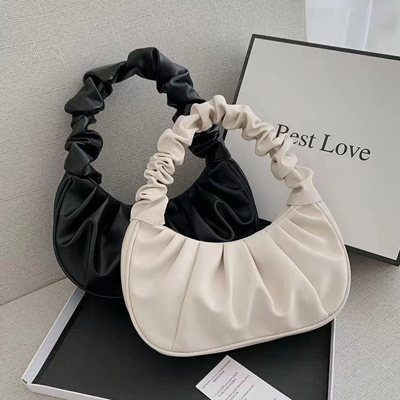 Fashion Pleated Handlebags For Women PU Cloud Bags Leisure Armpit Bag Shopping Shoulder Bags Dumpling Handbag Female Hand Bags