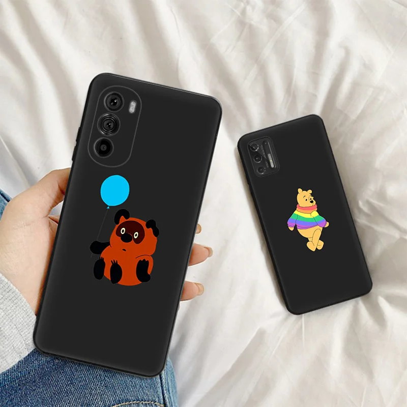 Soft Cases for Motorola Moto G52 G60 G73 G72 G53 G32 G22 G71 G51 G50 G31 Winnie the Pooh Hunny Black Phone Case G9 Power Cover