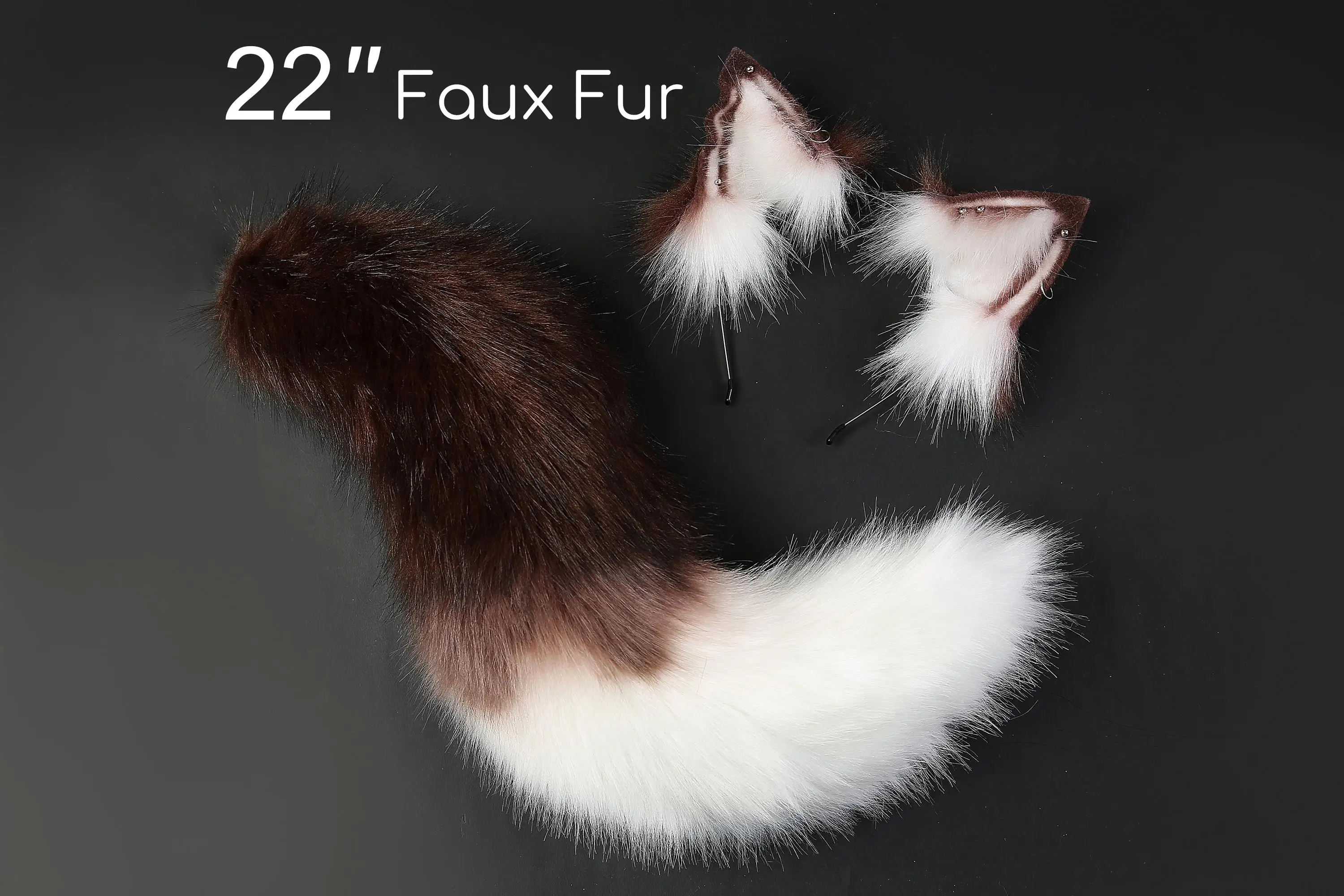 Faux fur fox ear and tail curved wolf tail and ear cat tail and ear kitten ear and tail set anime cosplay ear and tail petplay