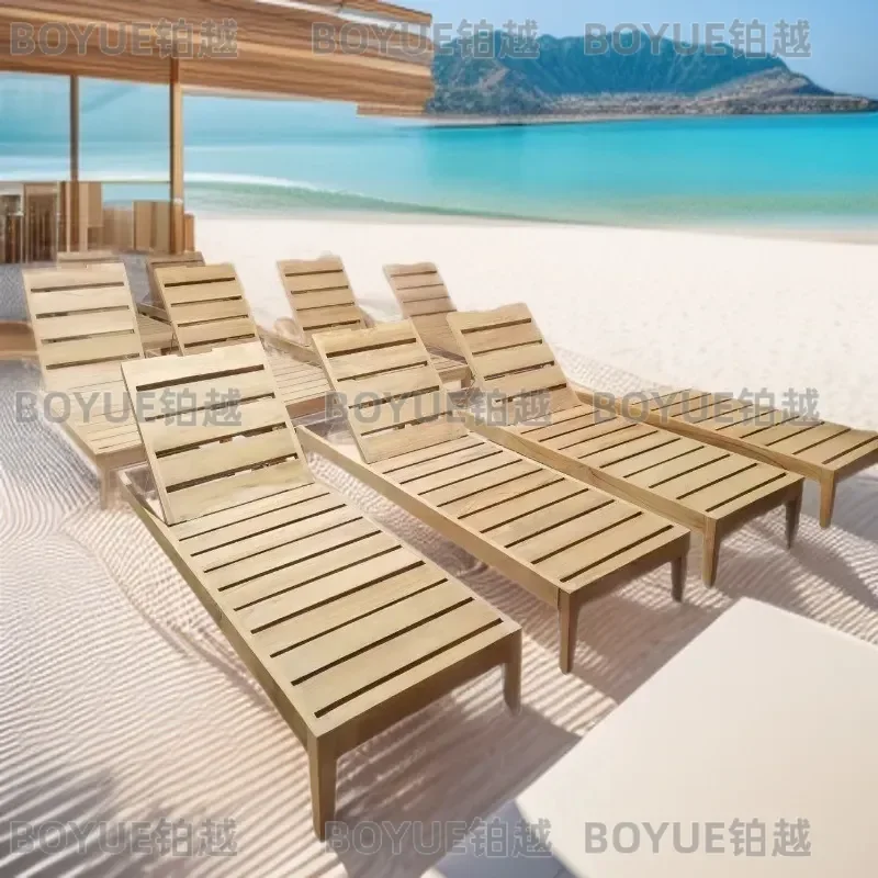 Luxury Teak Folding Deck Chair Bed for Villa Hotel Poolside Outdoor Furniture Single Double Beach Lounger Sunbathing Seat