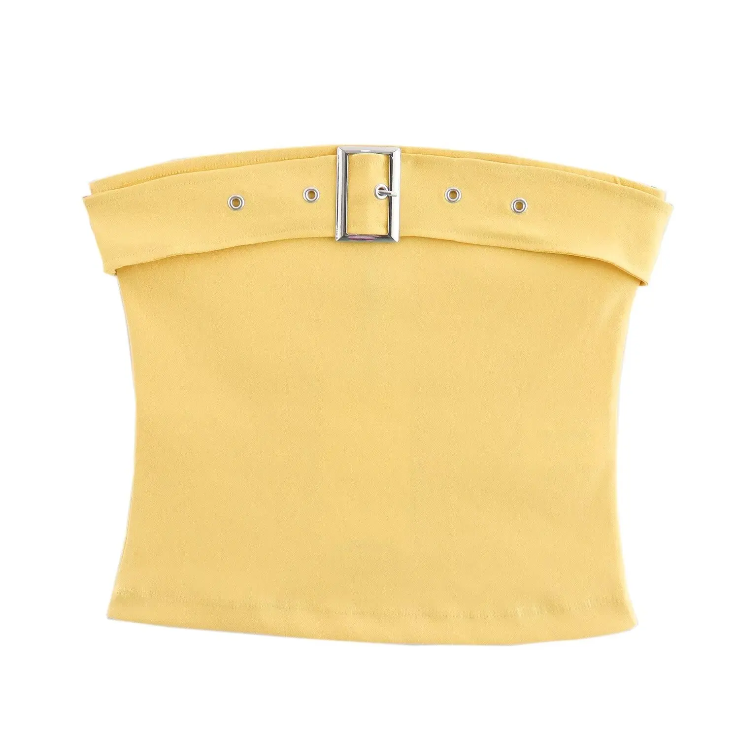 Rindu TRAF 2024 Women's Yellow Elastic T-Shirt Top Woman Clothing Female T-shirts Y2k Tops Zevity Sexys Tees Short Sleeve