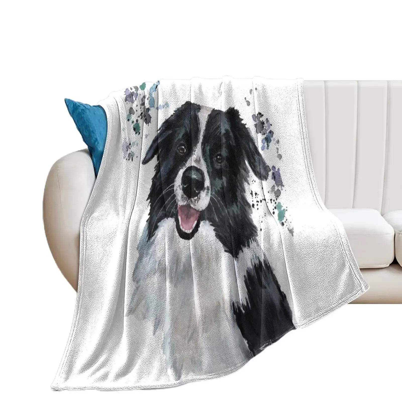 

Watercolour Border Collie Throw Blanket Luxury Designer Shaggy cosplay anime Blankets