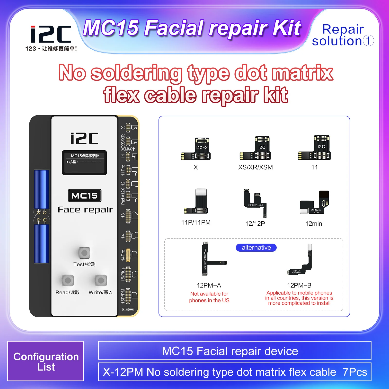 Imagem -04 - Programador de Identificação Facial I2c Mc15 com Etiqueta Flexível para Iphone x 11 12 13 14 Reparo de Identificação Facial I2c Dispositivo sem Desmontagem