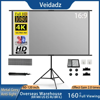 VEIDADZ Projector Screen With Stand Metal Grey Anti-Light 60 84 100 120 inch For Home Theater Outdoor Bracket Projection Screen