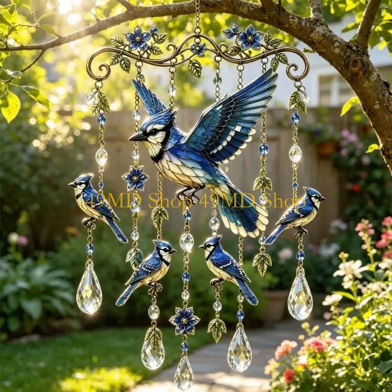 49MD Home Garden Bird Hanging Piece with Bird Figure, Small Hanging Birds and Faceted Pendants for