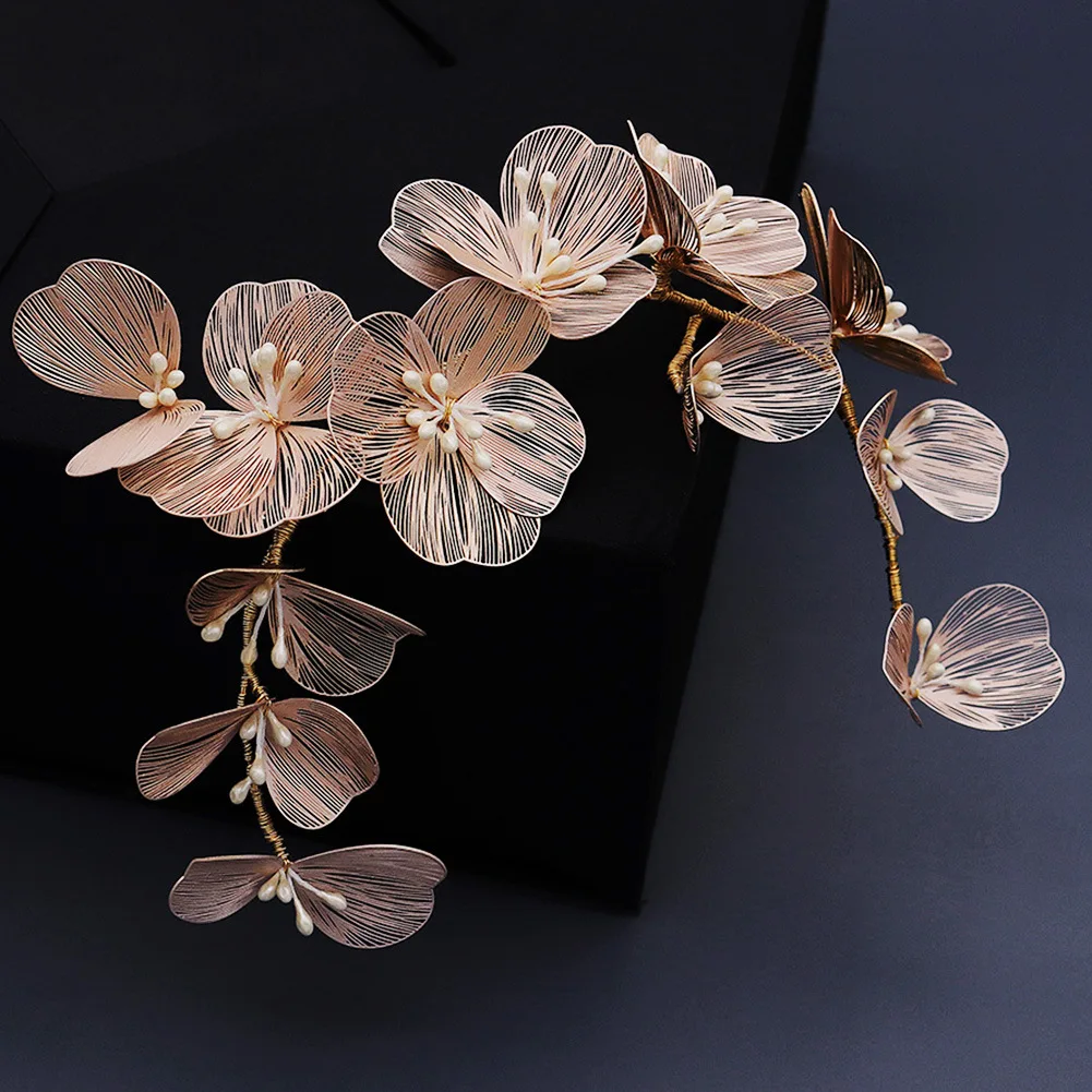 Golden Floral Hairband Wedding Hair Accessories Luxury Marrige Tiaras For Lady Party Fashion Bridal Hair Hoop Vintage Jewellery