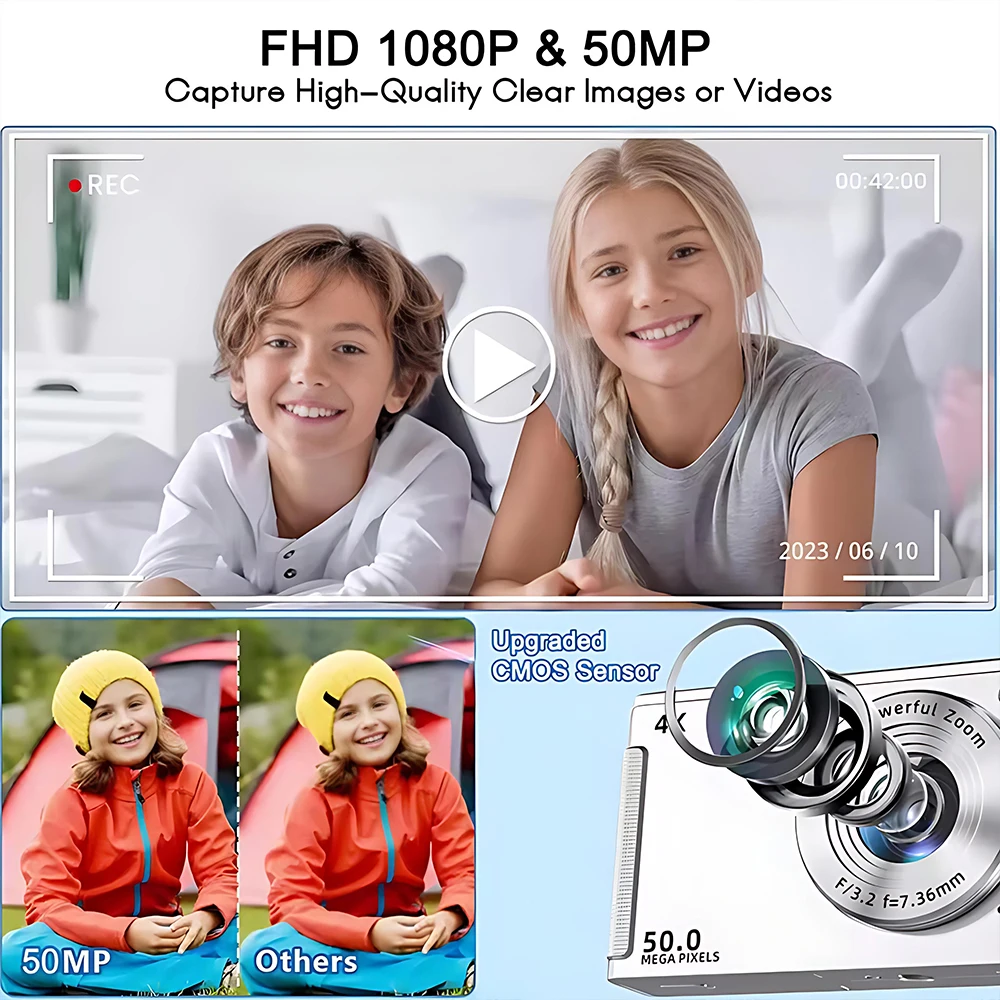 4K Digital Camera 50MP Autofocus Vlogging Camera Entry-level 16X Zoom Selfie Camera 2.8 Inch Student Photography Video Camera