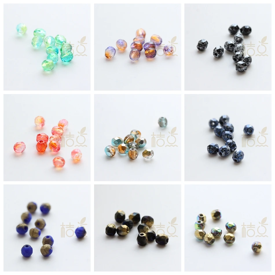 10 Pieces Czech Aged Fire Polished Glass Faceted Round Beads - Varies Colors - 4mm (BONMIXJ-2)