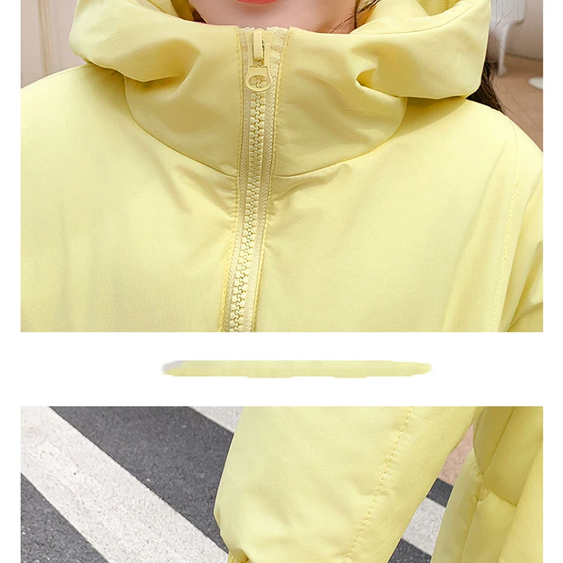 Milk Yellow Down Cotton Coats Women's 2024Winter New Korean Loose Parka Long Cotton Outwear Hooded Waterproof Thick Warm Jackets