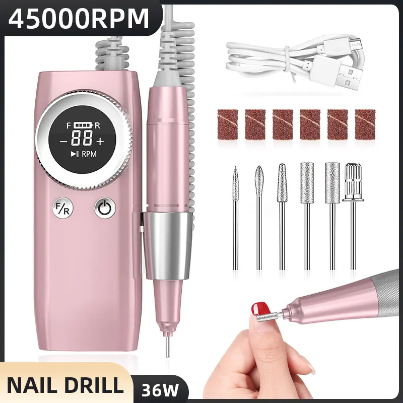 

45000RPM Nail Drill Machine Rechargeable Electric Nail Sander For Manicure Cordless Nail Drill Milling Cutter Machine Tools