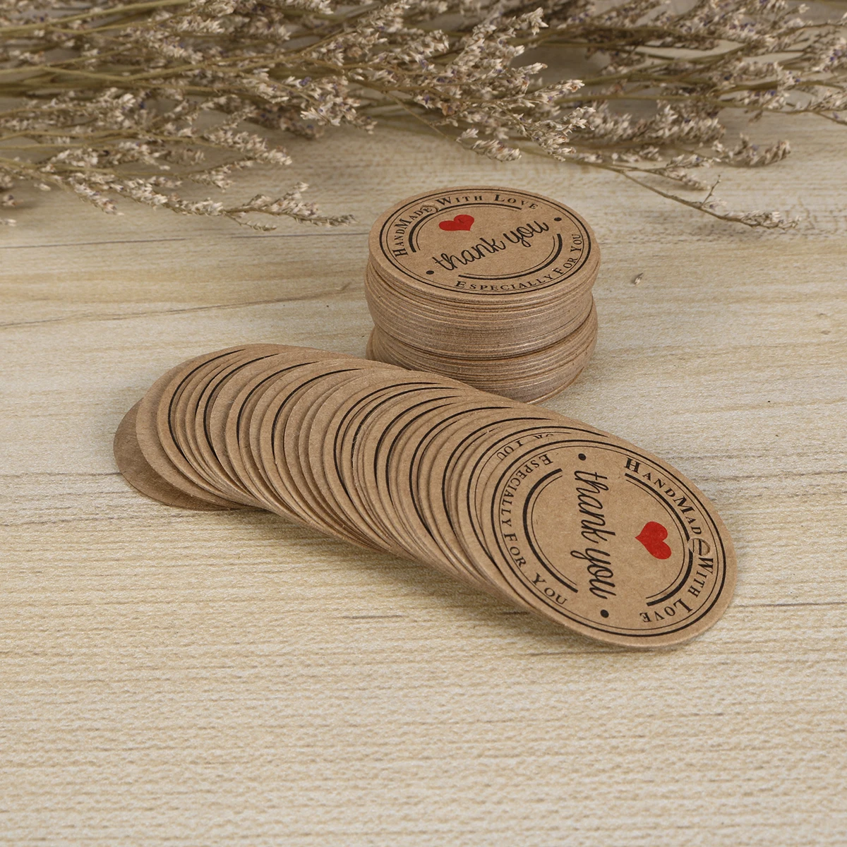 

200pcs Kraft Paper Gift Hangtags Round Thank You Tags Decorative Wedding Party Anniversary Baking Store Hanging Tags For Price