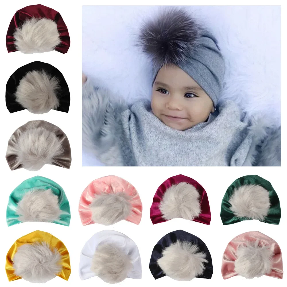 

Fashion Newborn Hat Knitting Hat Bohemia India Kid Turban Hats Beanies Photography Prop Gorro Fuzzy Ball Cap Baby Hair Headdress
