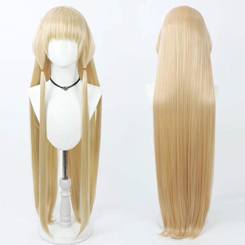 

Anime Chobits Chi Cosplay Wig 100cm Long Light Yellow Straight Heat Resistant Synthetic Hair Halloween Party Role Play + Wig Cap