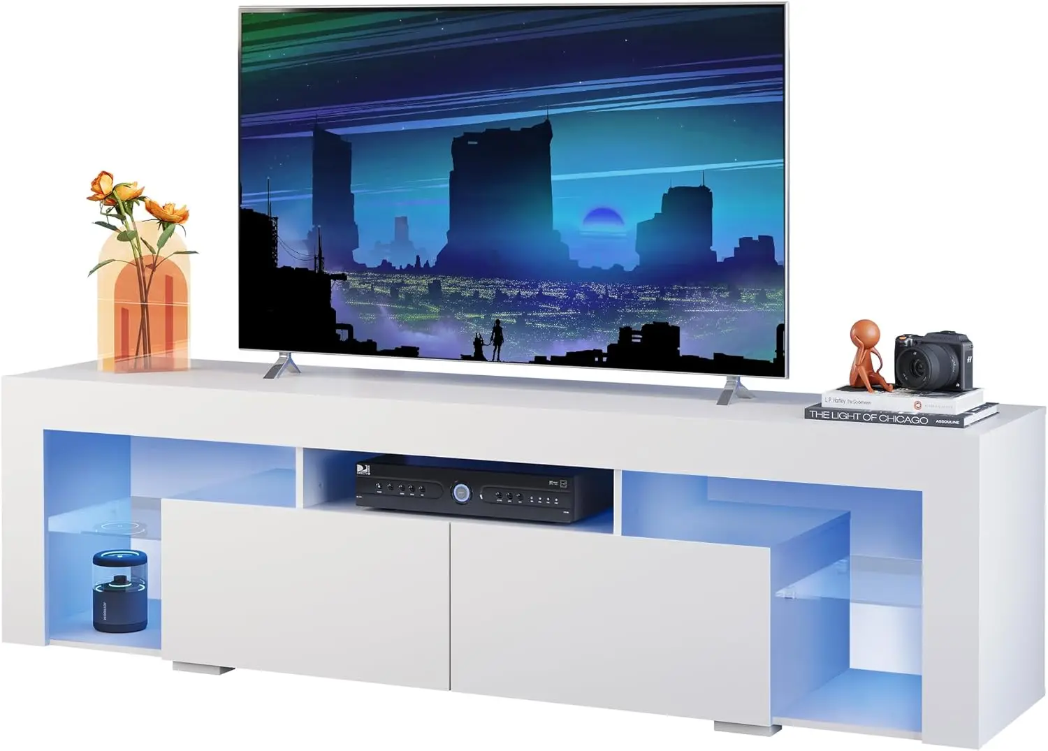 

63 Inch TV Stand, LED Entertainment Center for 60 to 70 Inch TV, Modern TV Console with 2 Drawers, TV Stands for Living Room,