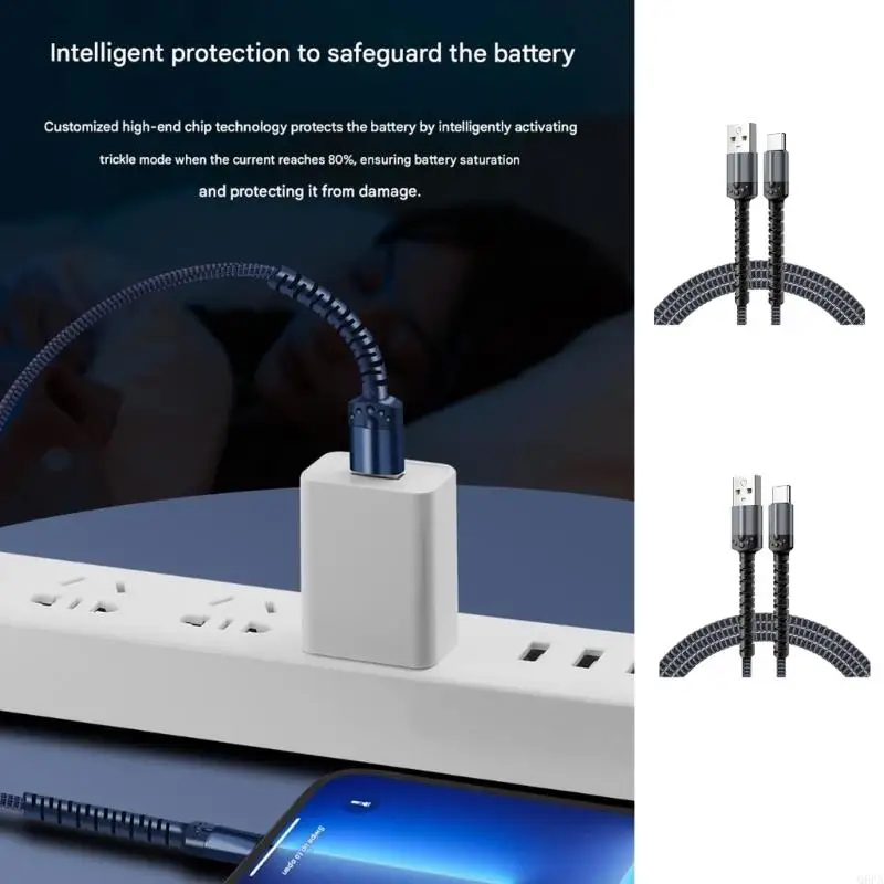 Q6PA Durability 6 A Type C Chargers Cable With Nylon Braided Cover And Flexible TPE Coating USB C Data Cord For Long Last Use
