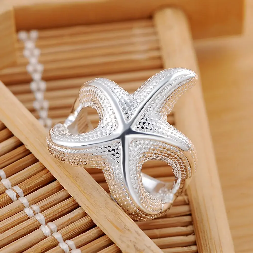 High quality 925 Sterling Silver fine Big starfish Rings For Women Fashion Party wedding luxury Charms Jewelry Christmas gift