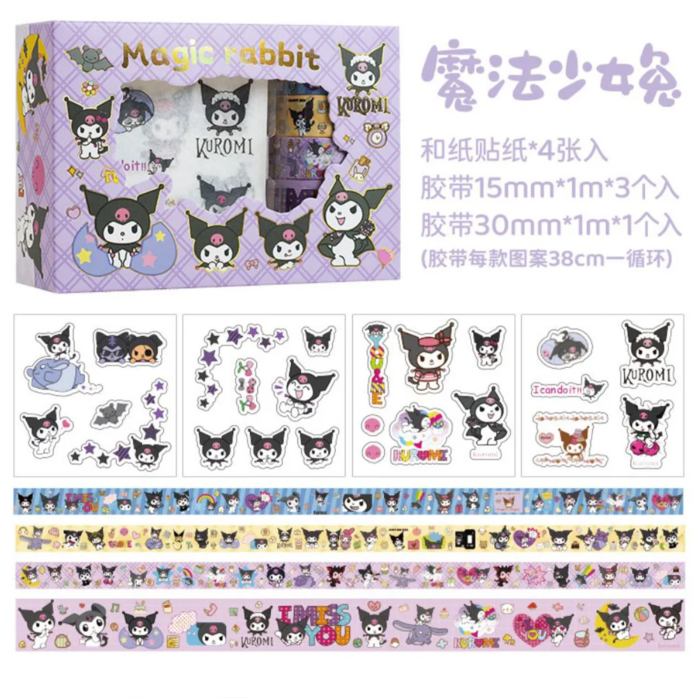 Sanrio Kuromi Cinnamoroll Melody Stickers Gift Box Kawaii Anime Hand Account Guka Decoration DIY Sticker Girls Kids Toys