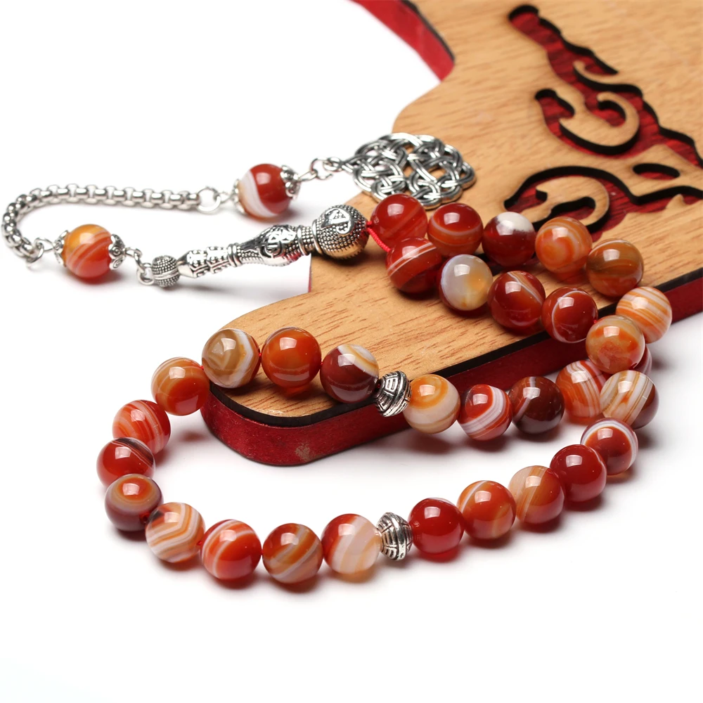Onxy 33 Tasbih stripe orange agate sibha Gift Eid misbaha accessories muslim prayer beads 33 66 99 beads islamic mesbah tasbeeh