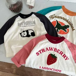 Spring Kids T-shirt Cartoon Embroidery Baby Tee Children Clothing Long Sleeve Cotton Shirt Infant Clothes for Boy Girl 0-13years