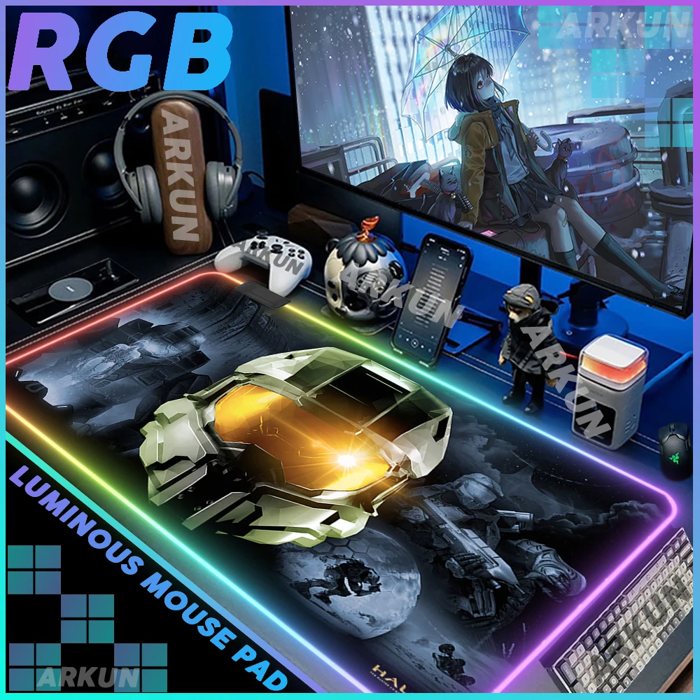 

RGB Classic Fashion Hot Shooting Adventure Gaming Noble 6 Cool M-Master Chief 117 H-HaloS LED Mouse Pad XXL Table Light PC Mat