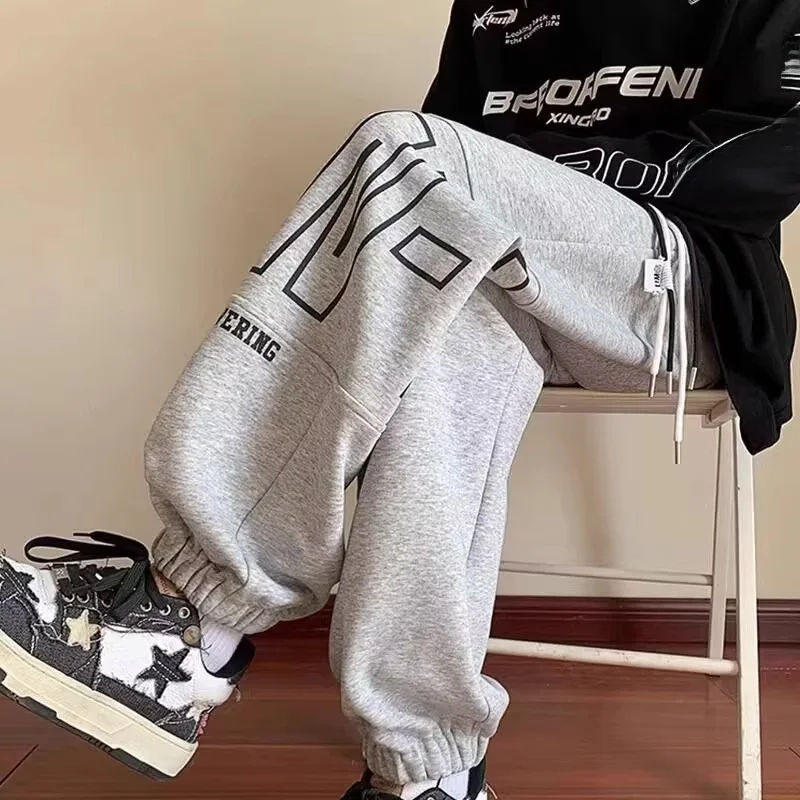 

American High Street Lettering Loose Men's Sports Pants Teenage Youth Splicing Casual Long Trousers Harajuku Style Polyester ...