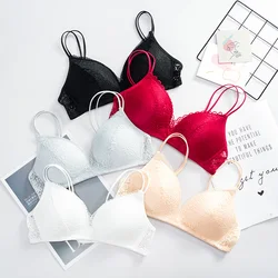 Sutiã de renda floral sexy para mulheres, bralette sem fio, roupa íntima feminina, lingerie da moda, sutiã macio de cor sólida, copa A e B