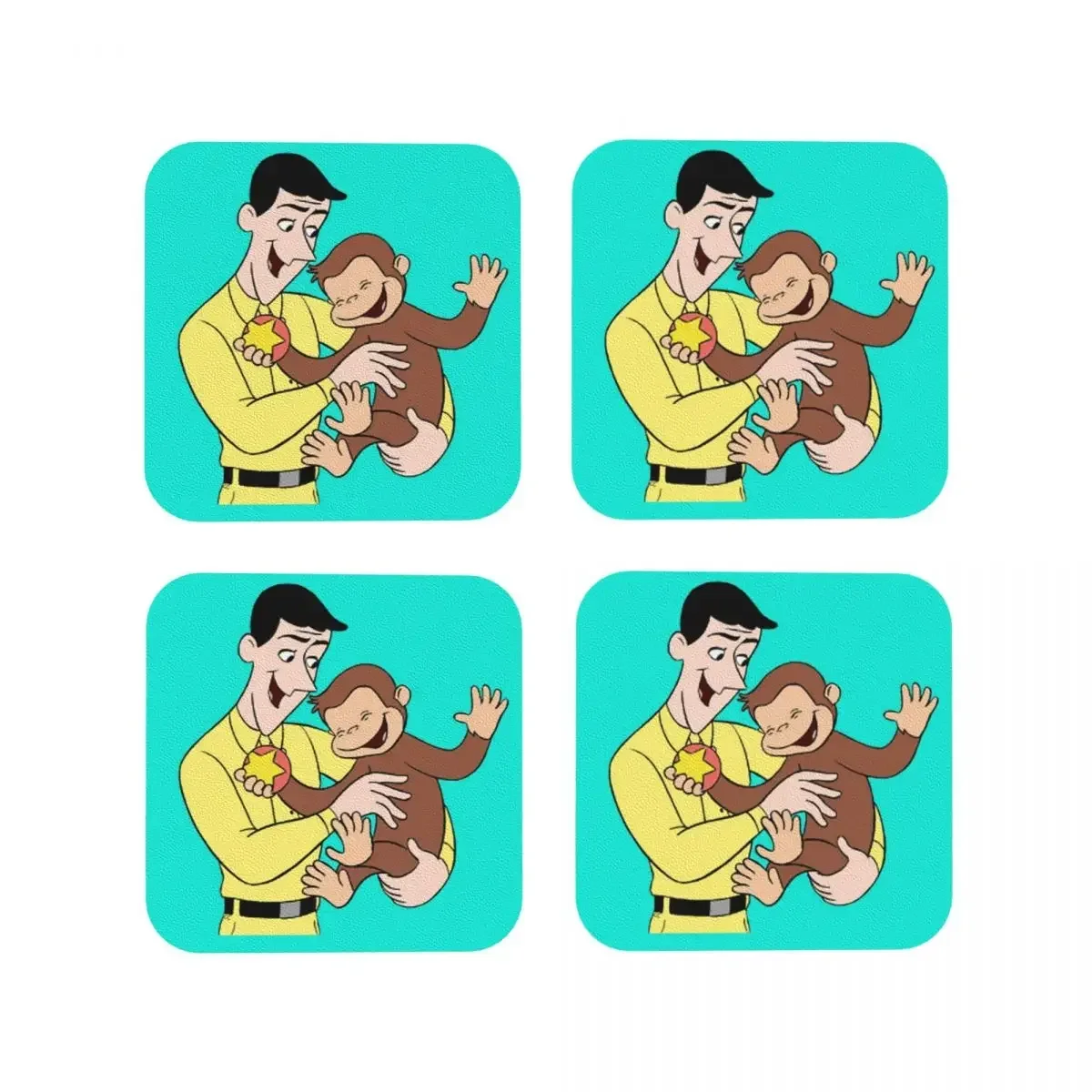 

Curious George Coasters Kitchen Placemats Non-slip Insulation Cup Coffee Mats For Decor Home Tableware Pads Set of 4
